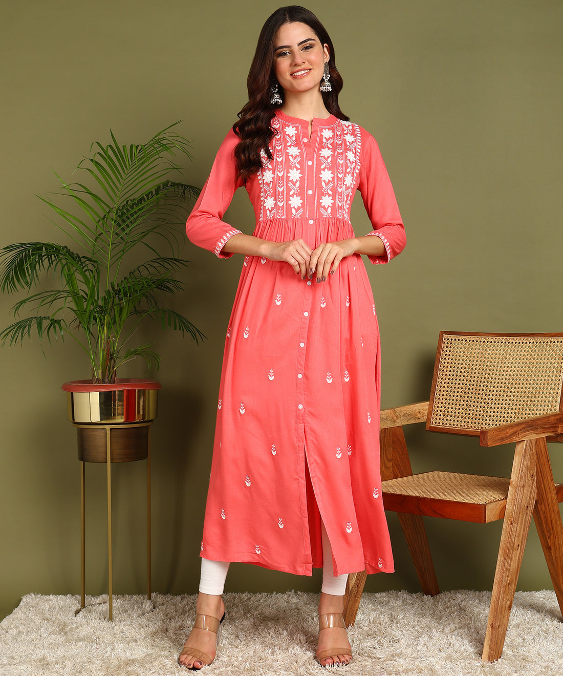 Kurta Full W Seq Peach 1