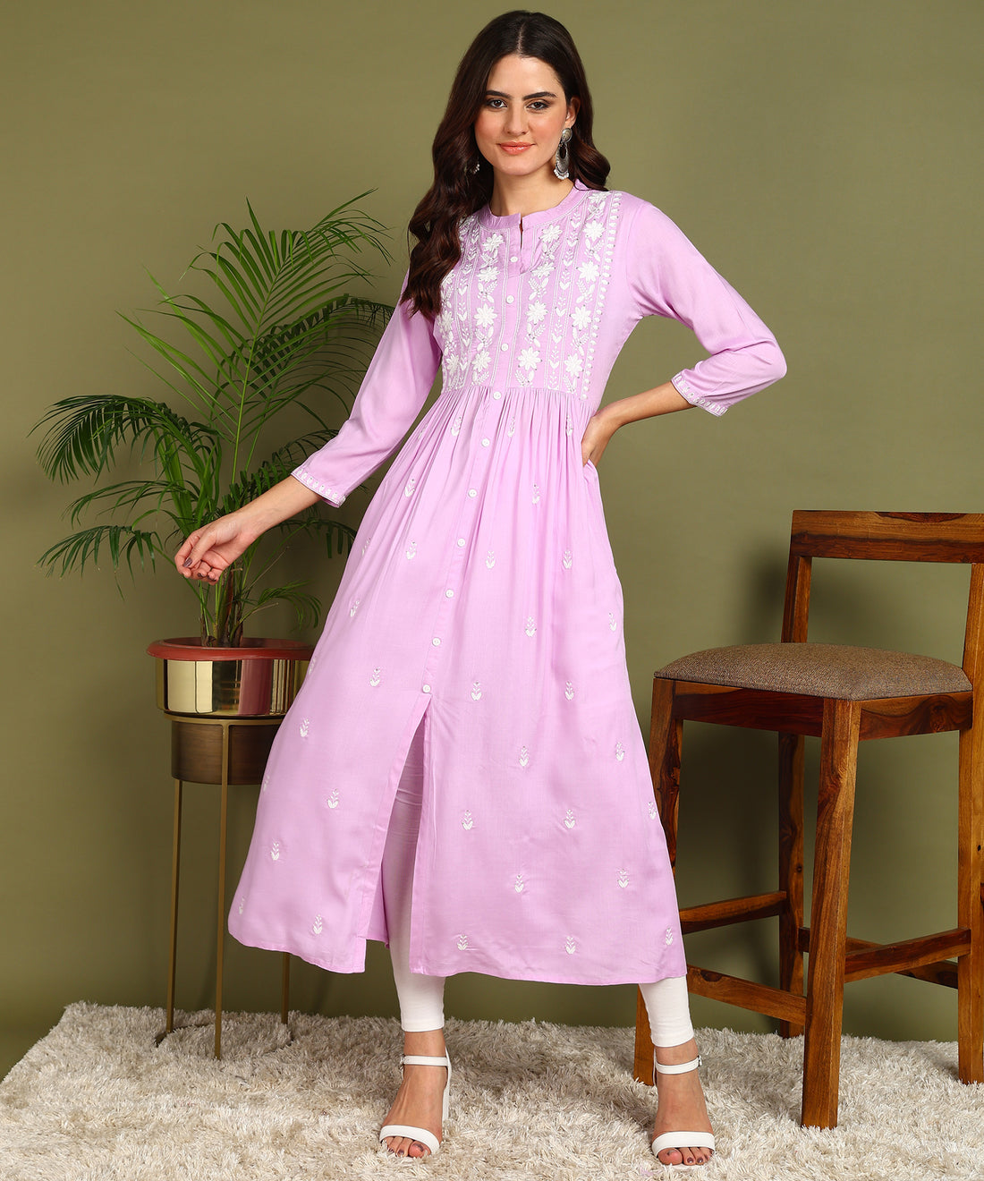 Kurta Whiteemb Lavander 1