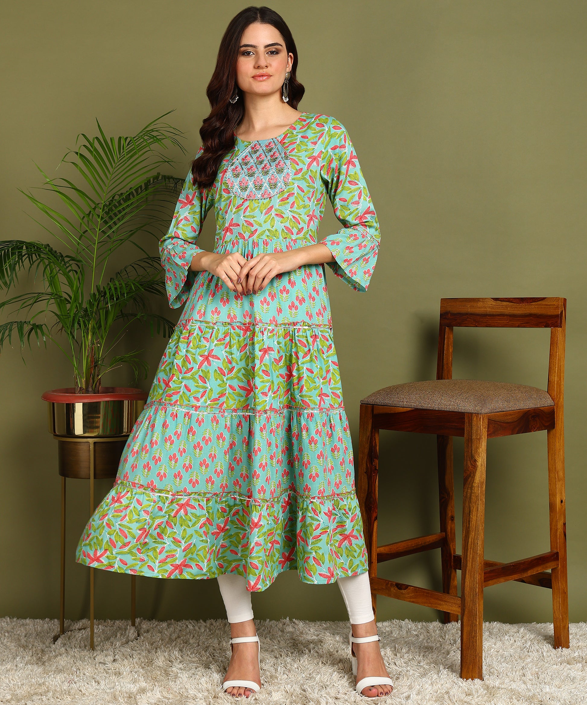 Women Embroidred and printed Kurta PK-129 Olive 7