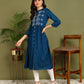 Floral Embroidery Rayon Petrol Blue Kurta