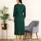 Zari Embroidered Rayon Dark Green Kurta