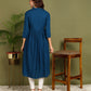 Floral Embroidery Rayon Petrol Blue Kurta