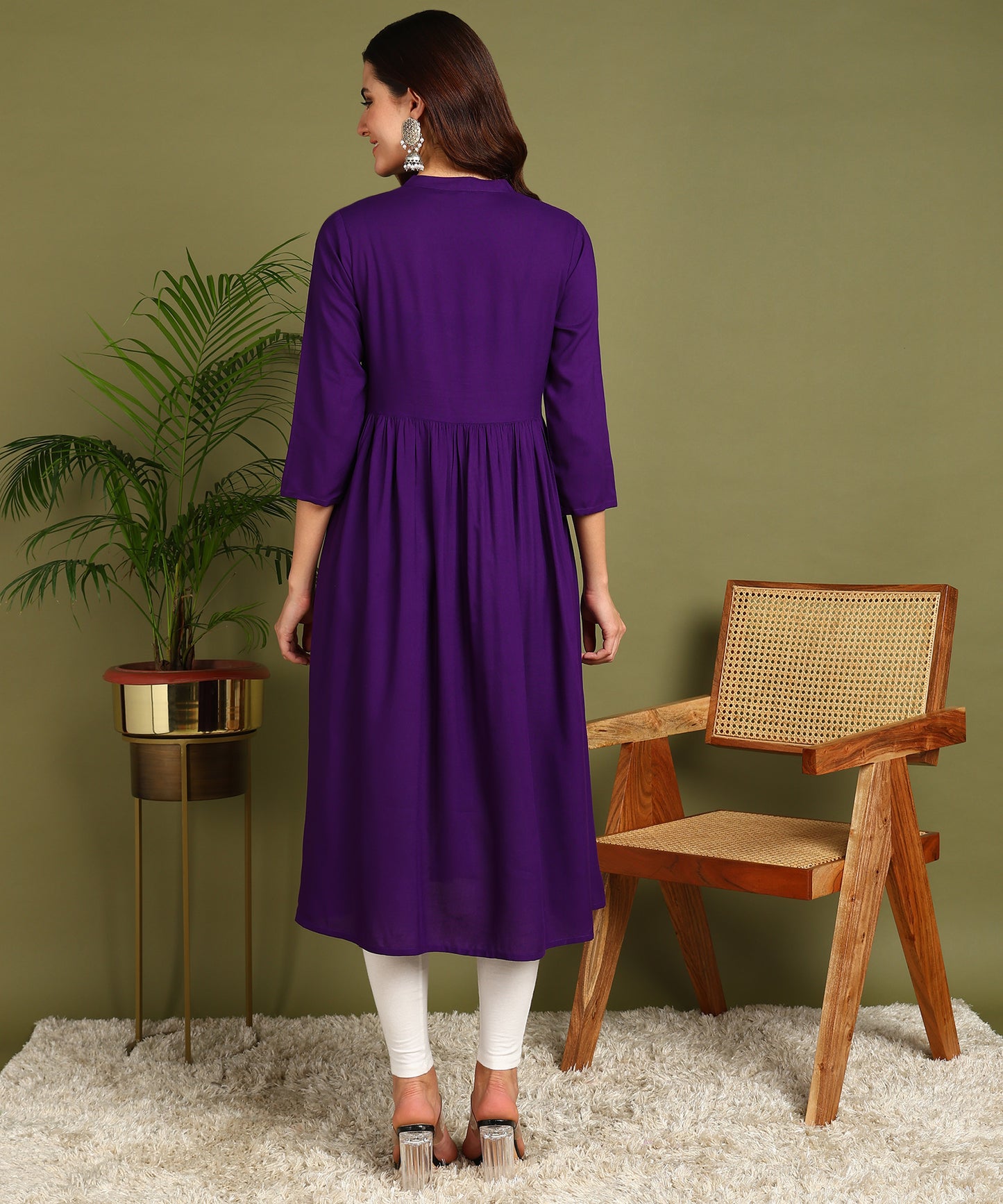 Floral Embroidery Rayon Violet Kurta