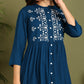 Floral Embroidery Rayon Petrol Blue Kurta