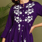 Floral Embroidery Rayon Violet Kurta