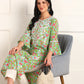 Floral Print Chikan Emboridered Rayon Green Kurta