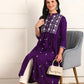 Floral Embroidery Rayon Violet Kurta