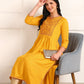 Dot Print Embroidered Rayon Mustard Kurta