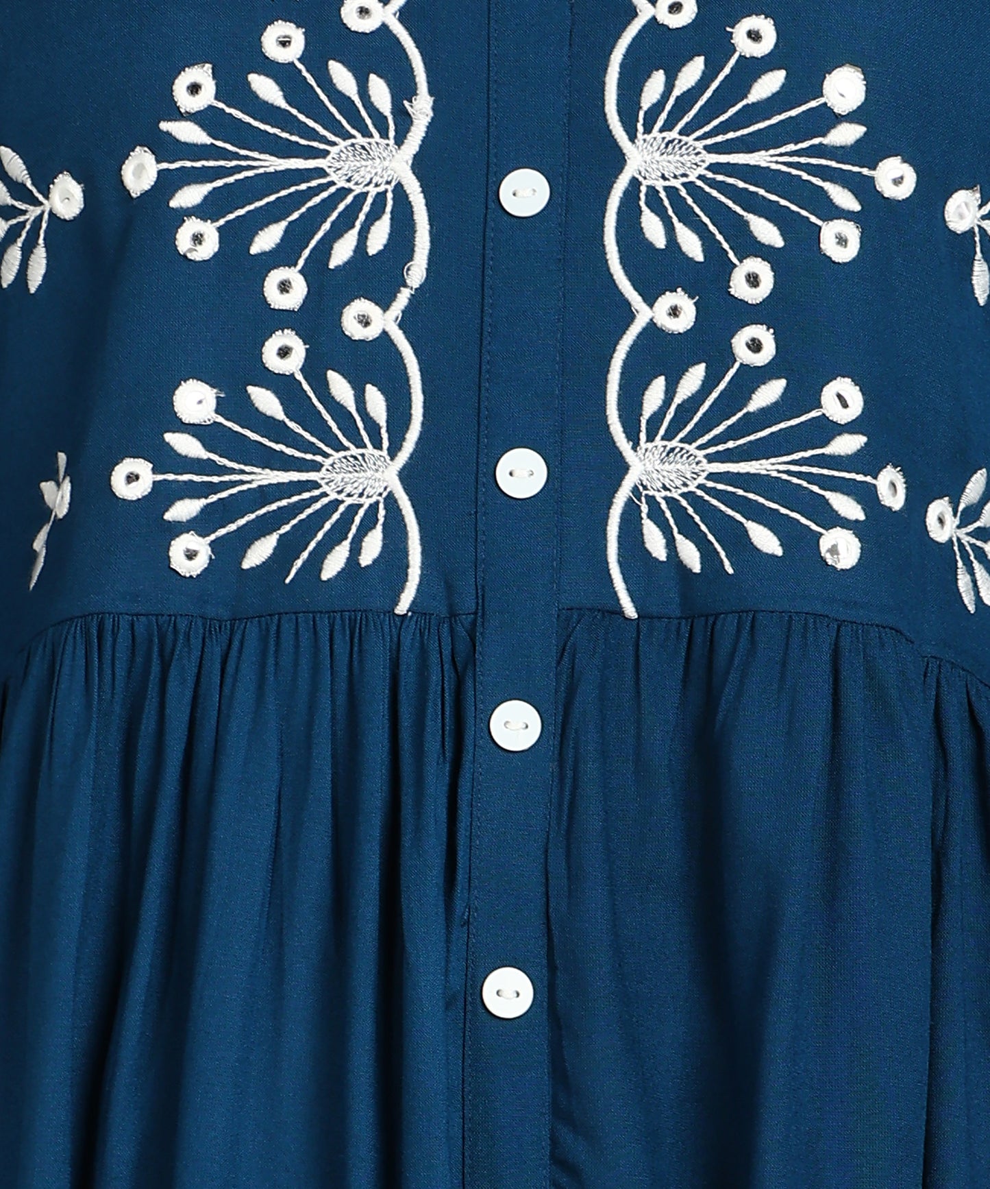 Floral Embroidery Rayon Petrol Blue Kurta