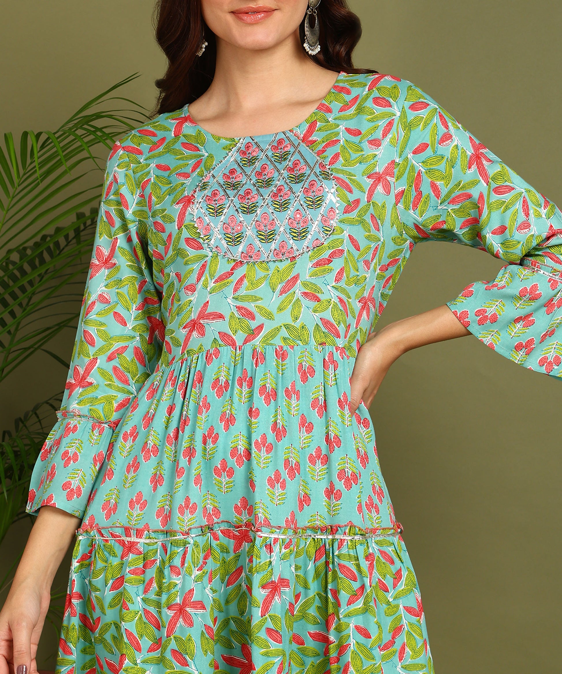 Women Embroidred and printed Kurta PK-129 Olive 5