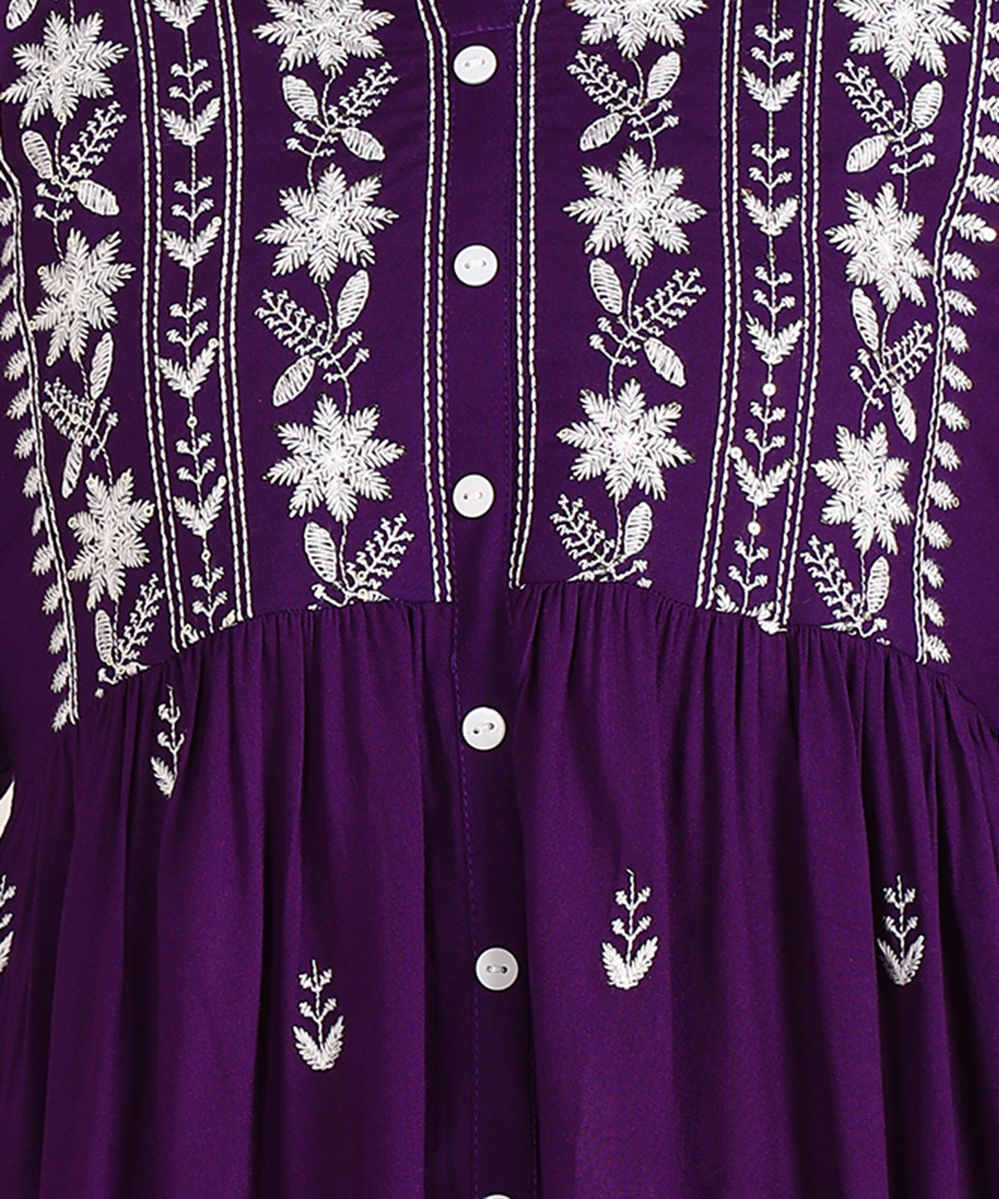 Floral Embroidery Rayon Violet Kurta