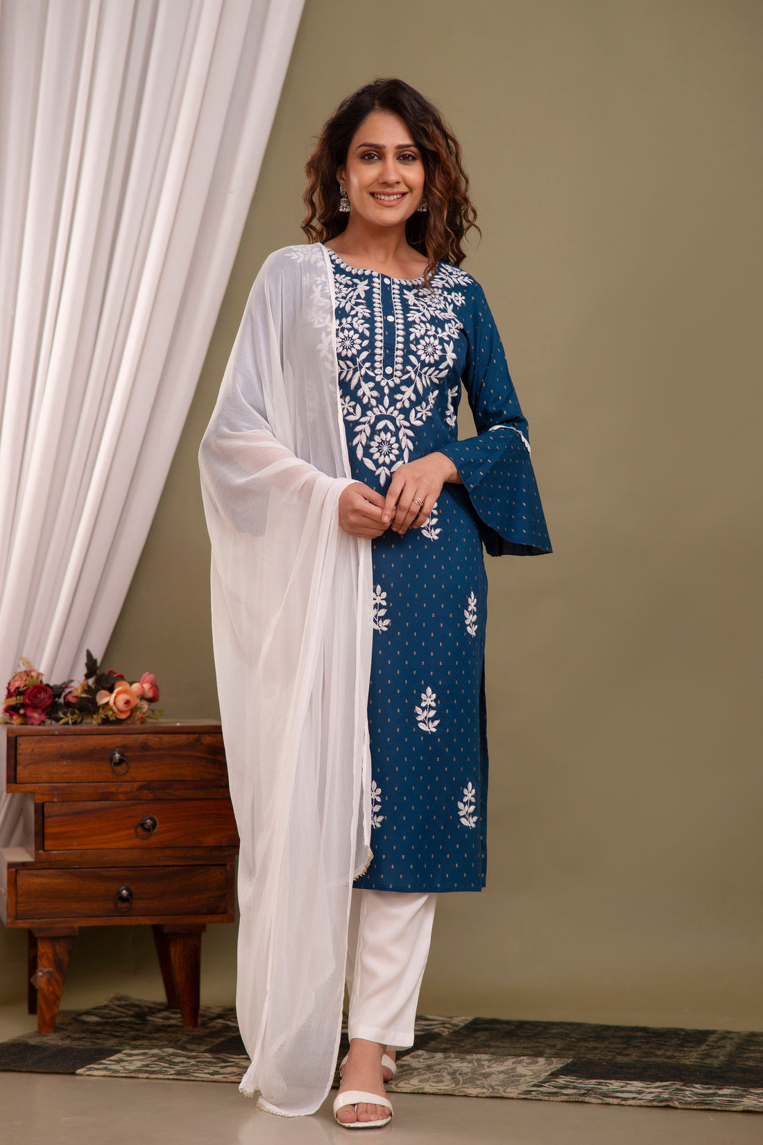 Women Chickan Embroidered Shiffon D Set 508 Blue 1