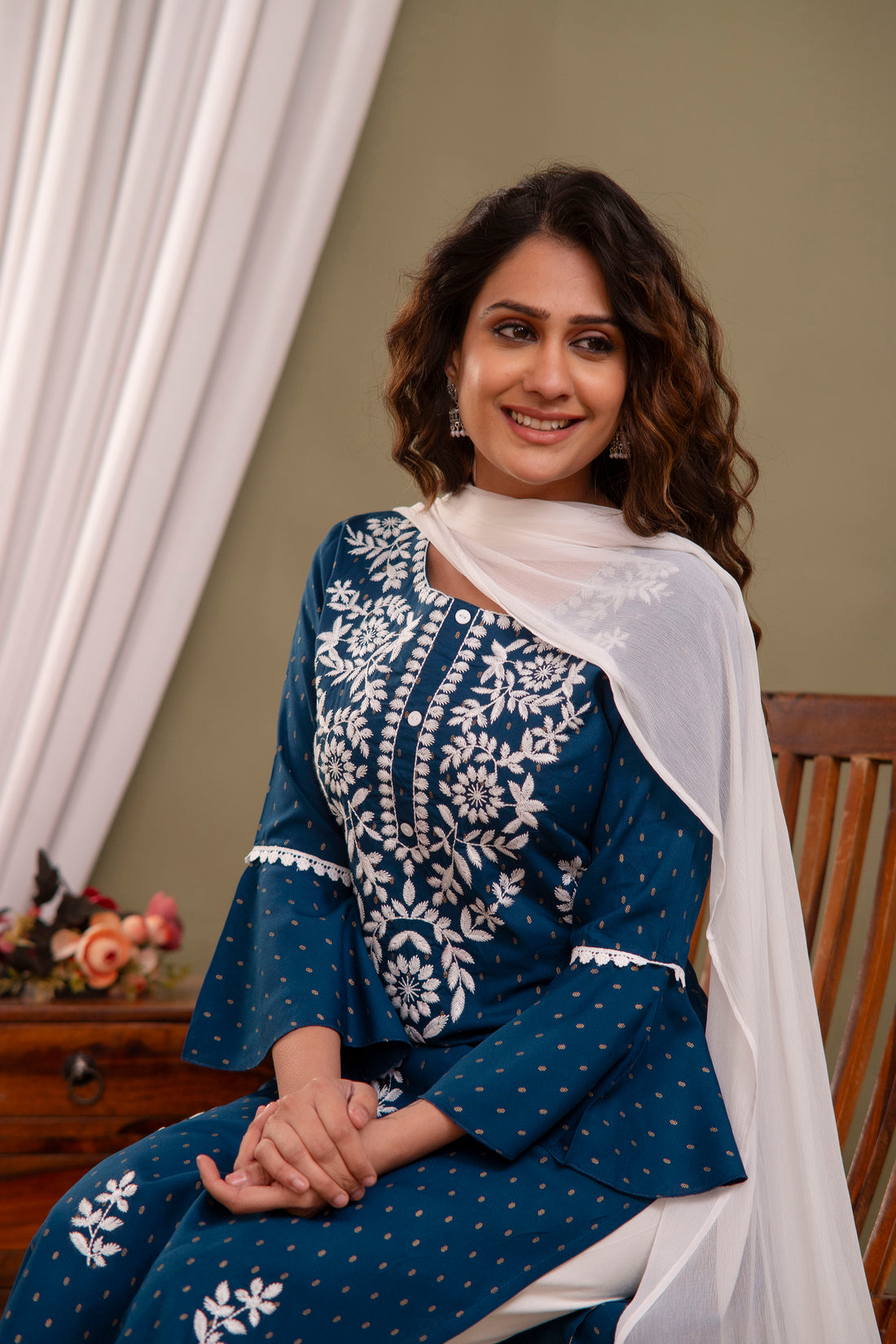 Women Chickan Embroidered Shiffon D Set 508 Blue 1