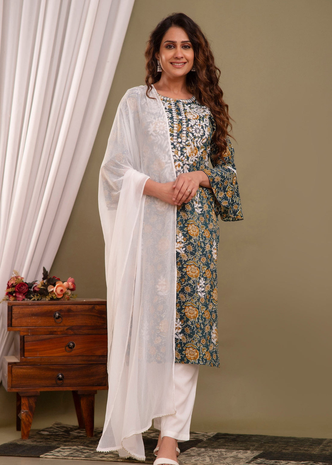 Women Chickan Embroidered Shiffon D Set 502 Blue 1 