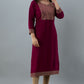 Purple Women Embroidered Straight Kurta With Patch Work