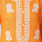 Orange Straight Kurta with Rose Embroidery