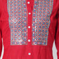 Red Women Embroidered Straight Kurta With Patch Work