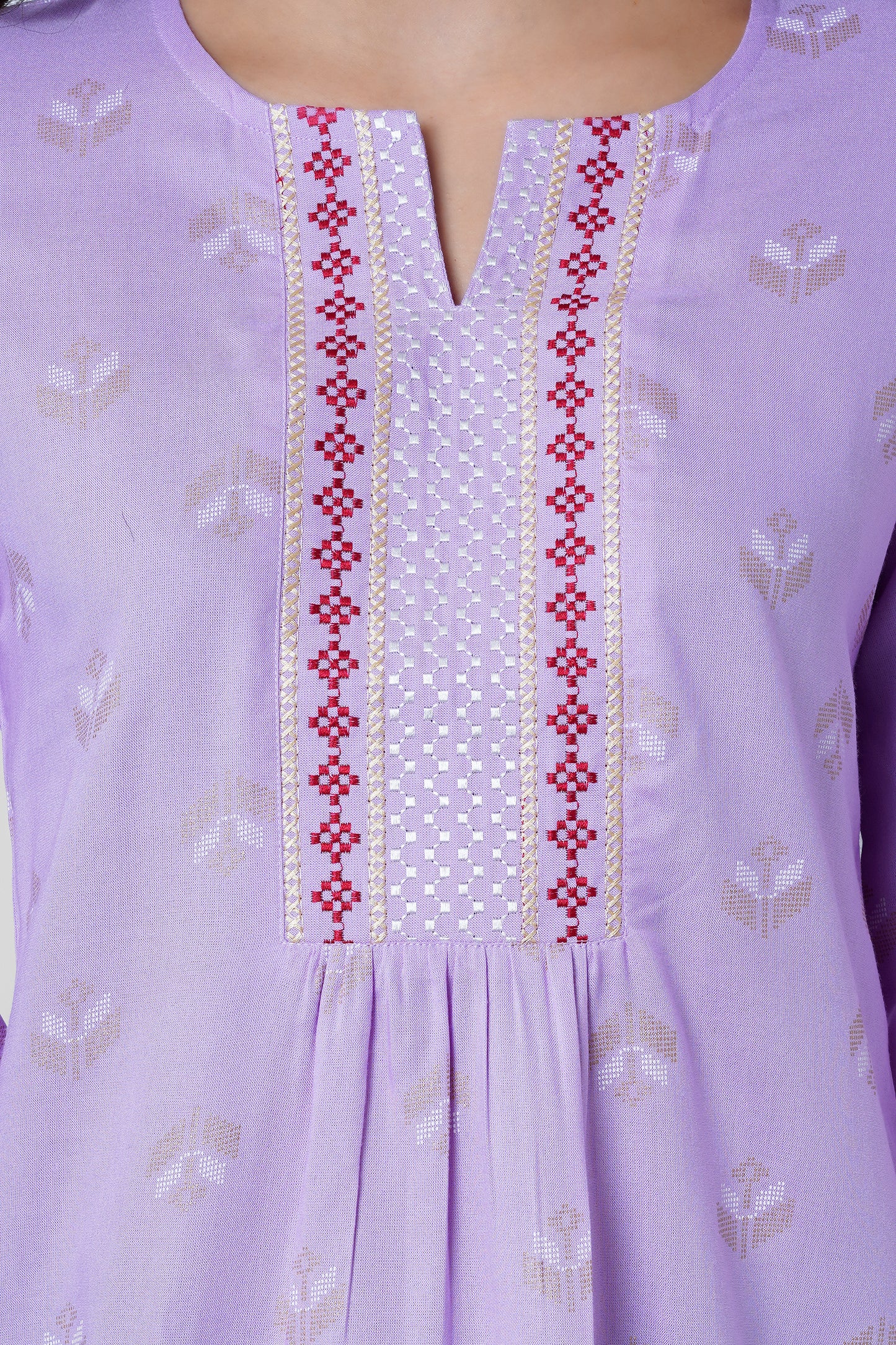 Light Purple Top With Border Embroidery