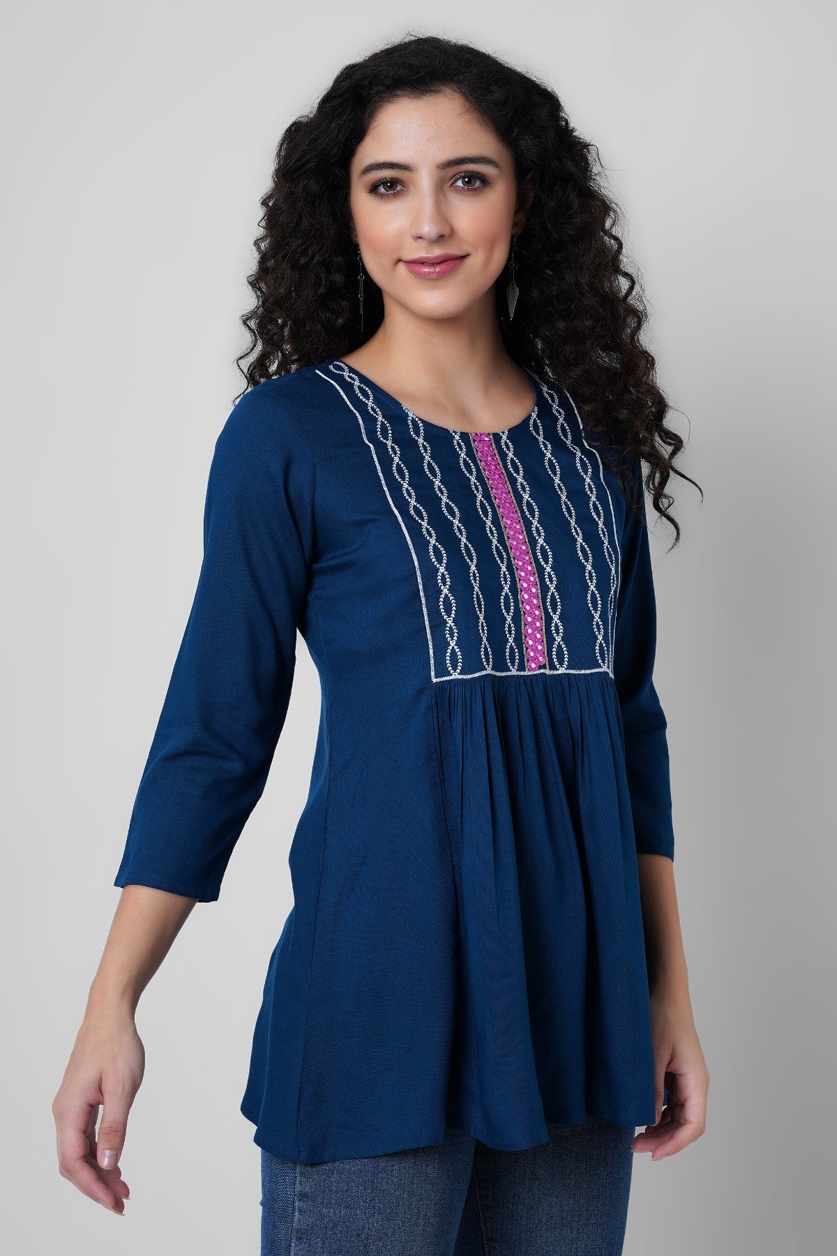 Blue Top With Mirror Embroidery