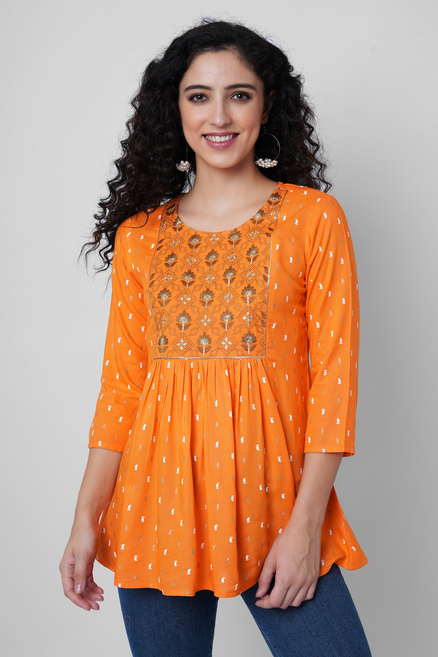 Orange Top With Brown Embroidery